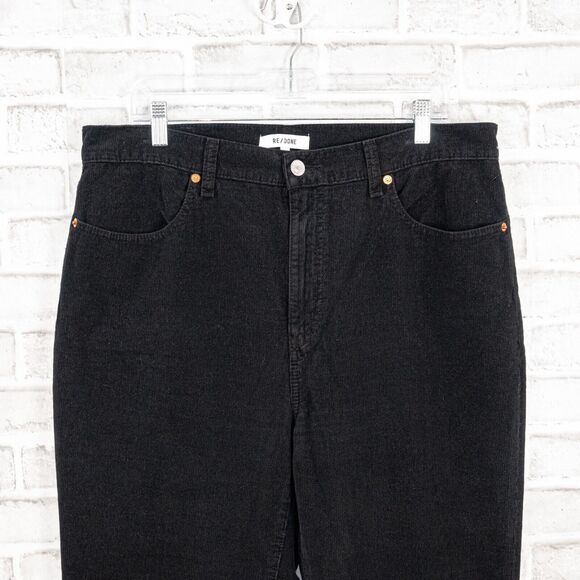 RE/DONE Women's 70s Corduroy Loose Crop Pants in Washed Black Size 32 - Picture 10 of 11